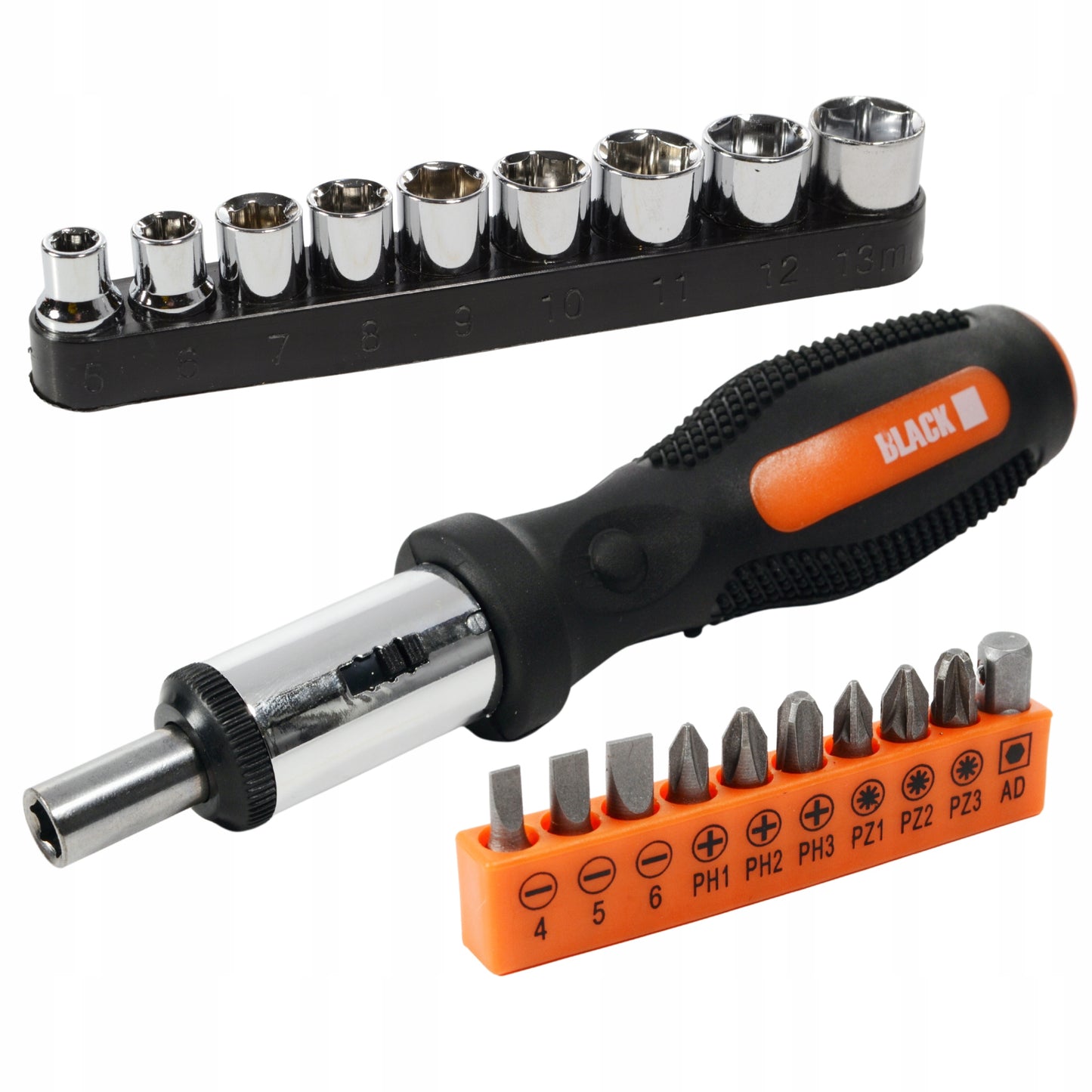 Įrankių dėklas 100 vnt. Raktai, Antgaliai, Atsuktuvai, Plaktukas, Replės CRV BLACK