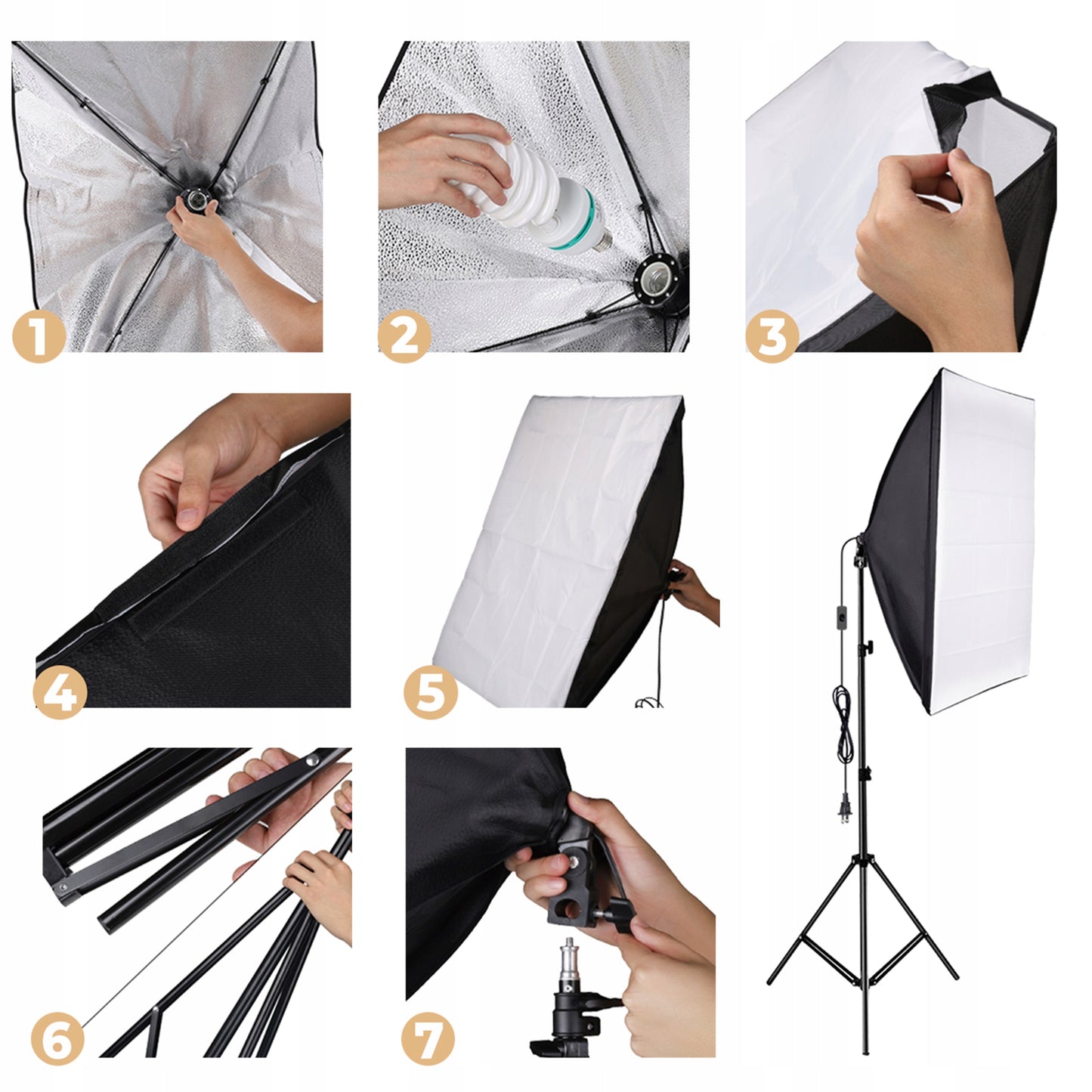 Fotografinis rinkinys: 2x fotografinė lempa, trikojis, 2x 50x70cm softboxas