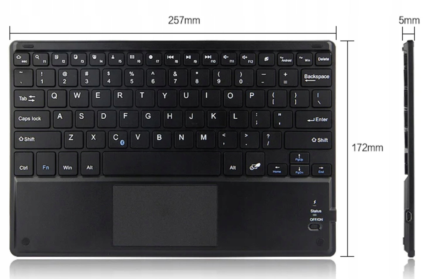 Belaidė Bluetooth klaviatūra su Touchpad, skirta SAMSUNG APPLE LENOVO XIAOMI