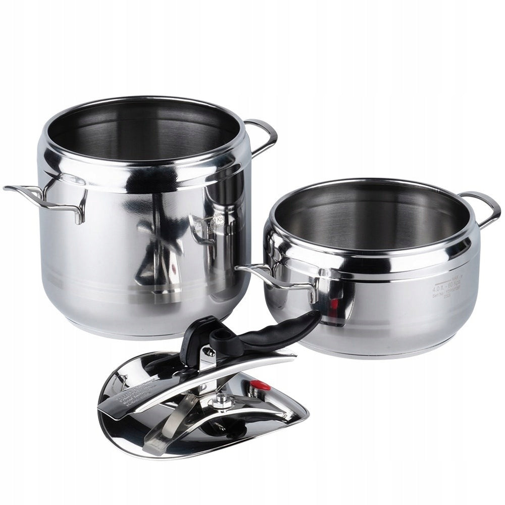 2x Greitpuodis ORION PROFI plieninis slėginis puodas greitam virimui 4+7L