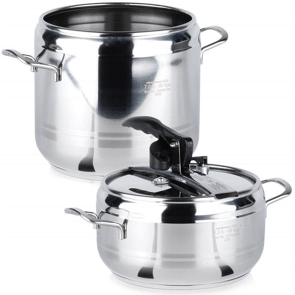 2x Greitpuodis ORION PROFI plieninis slėginis puodas greitam virimui 4+7L
