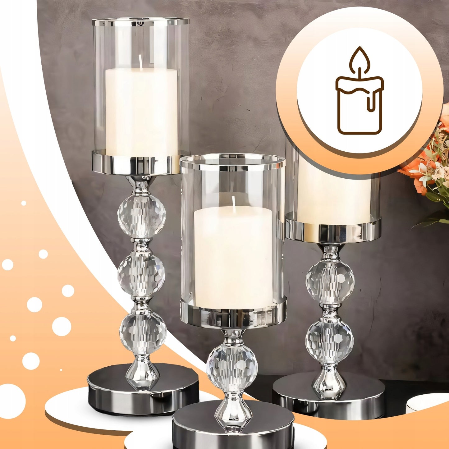 3x Stiklinės žvakidės dekoratyvinės taurės formos Glamour