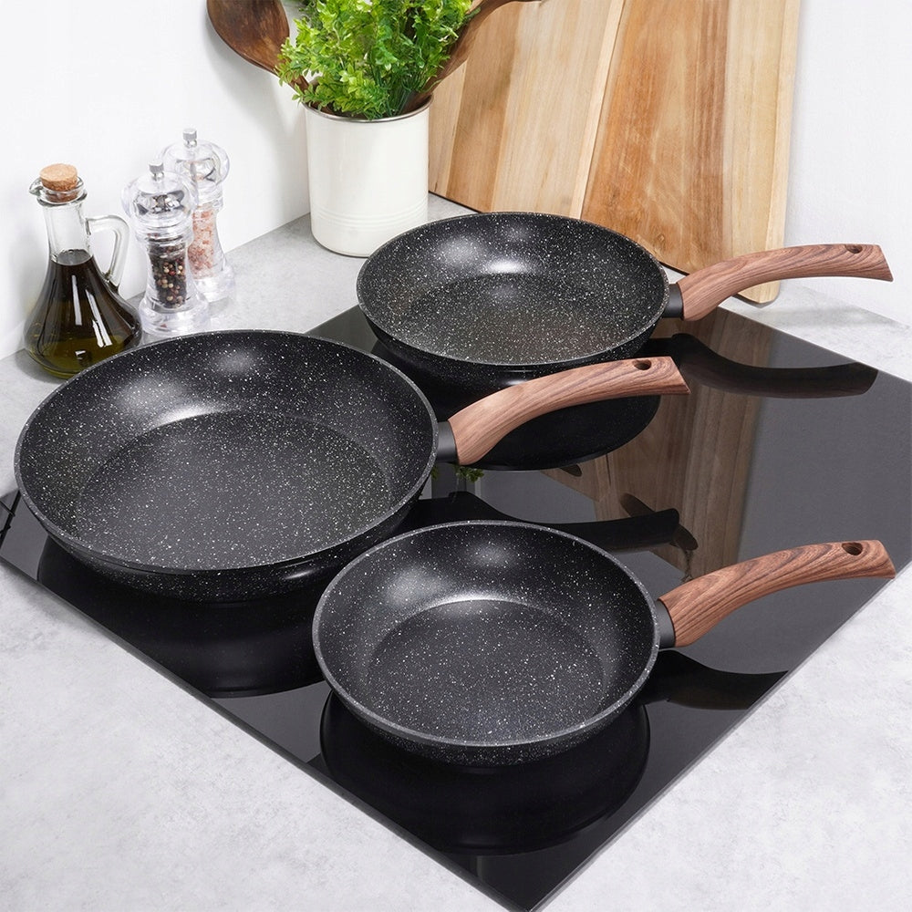 3x Granito keptuvių rinkinys kepimui 20 24 28 cm + blynų keptuvė
