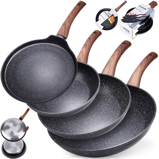 3x Granito keptuvių rinkinys kepimui 20 24 28 cm + blynų keptuvė