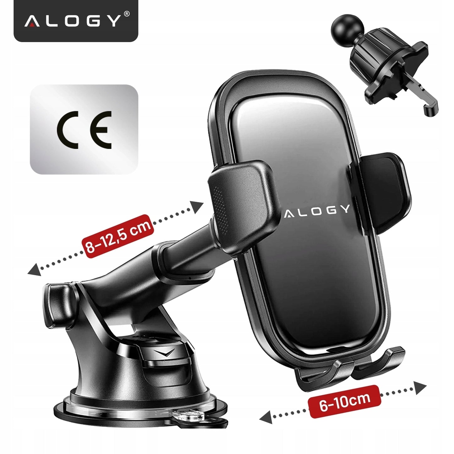 Tvirtas automobilinis telefono laikiklis ant priekinio stiklo, prietaisų skydelio, ventiliacijos grotelių