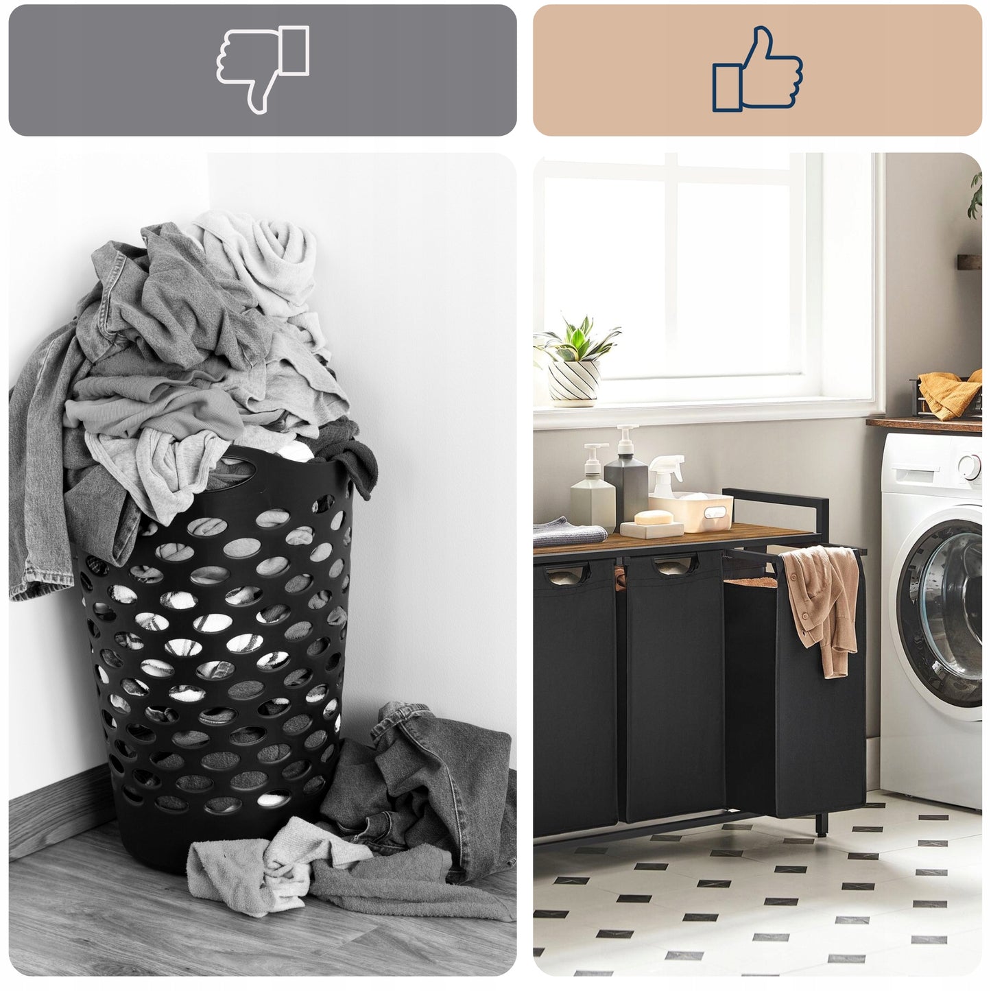 Didelis 3 skyrių pastatomas skalbinių krepšys 3x38L 4CONVY