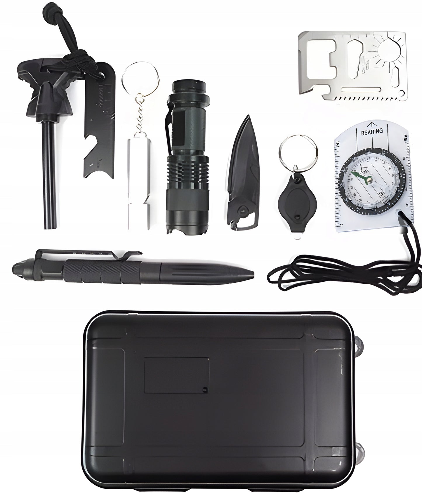 Išgyvenimo rinkinys Survivalowy 11-in-1 – būtiniausių išgyvenimo priemonių rinkinys