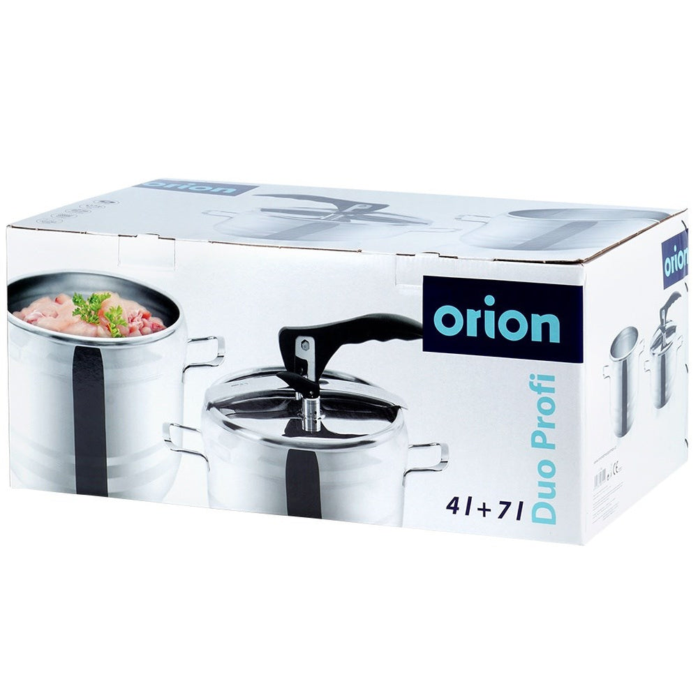 2x Greitpuodis ORION PROFI plieninis slėginis puodas greitam virimui 4+7L