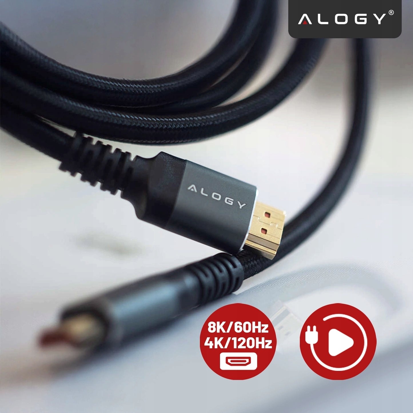 Tvirtas storas HDMI laidas - HDMI 2.1 8K 4K eARC ALOGY PREMIUM 2m 200
