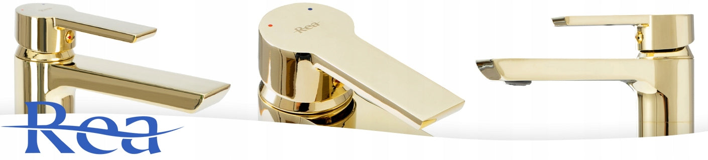 Žemas REA ARGUS GOLD auksinis blizgus modernus praustuvo maišytuvas