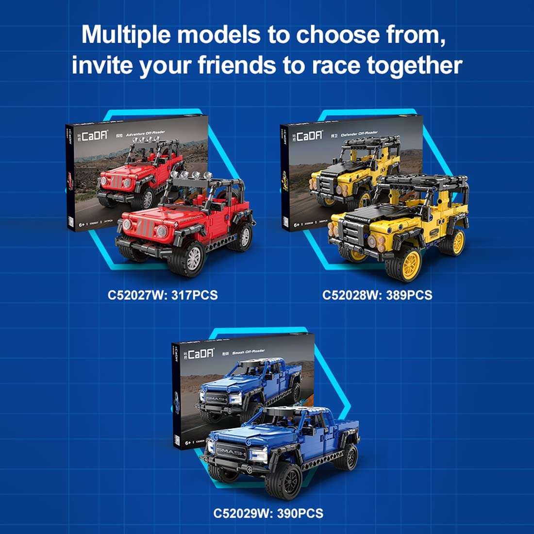 CADA STATYBINIAI BLOKELIAI VISUREIGIS AUTOMOBILIS OFF-ROADER SU ATGAL TRAUKIAMU VARIKLIU 390 EL.
