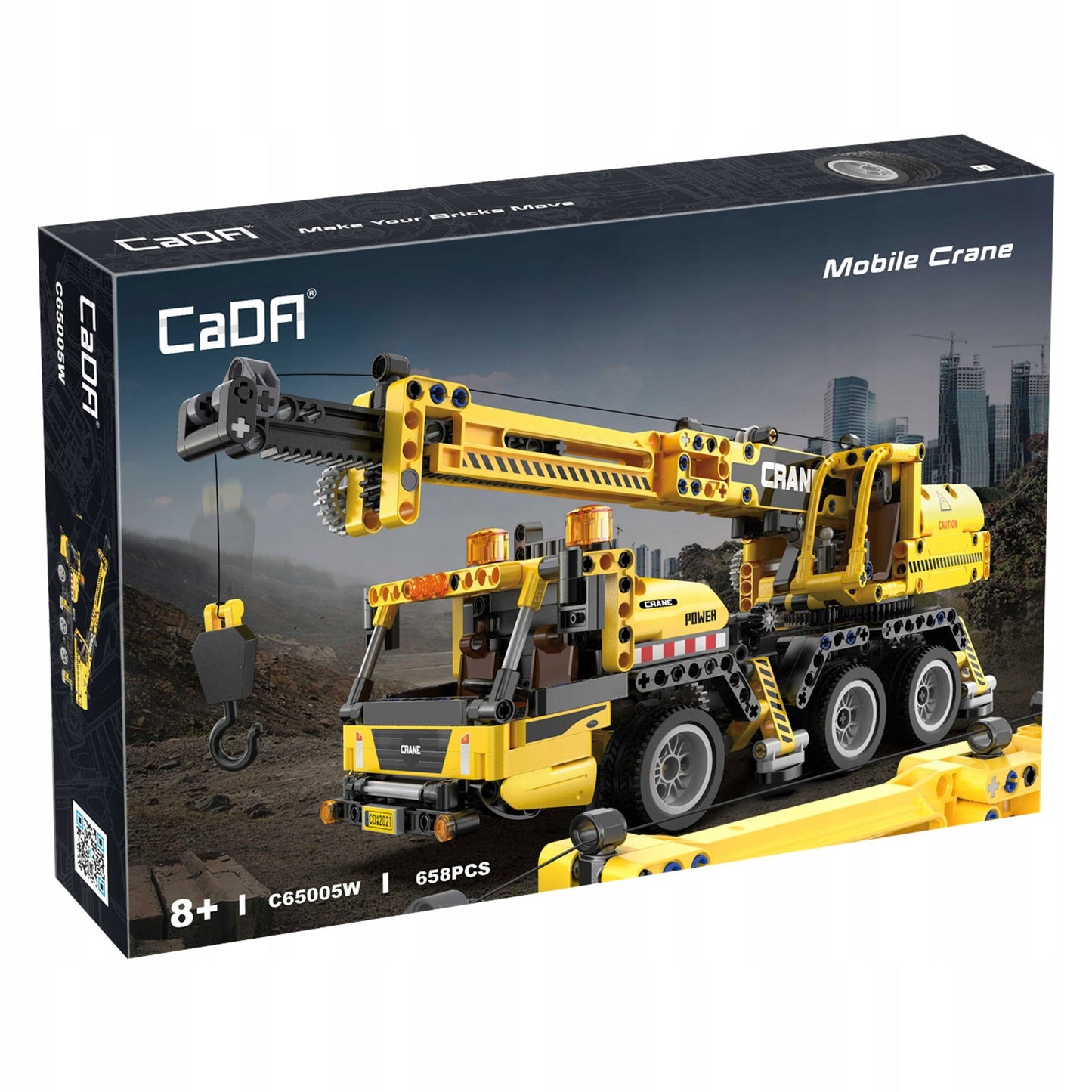 CADA statybiniai blokeliai, kranas 37 cm, didelė statybinė transporto priemonė 658 dalys