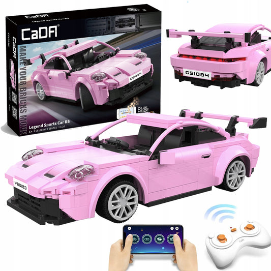 CADA Konstruktoriaus rinkinys: Sportinio automobilio modelis "Legend Sport", Rožinis, RC, Dvigubo režimo, 280 elementų