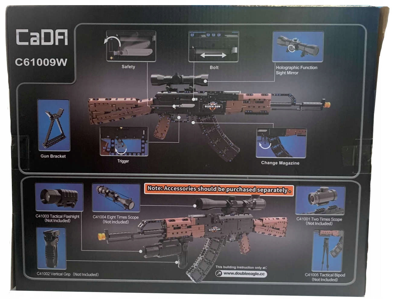 CADA Statybinių blokelių rinkinys Šautuvas AK-47 KALASHNIKOV 738 EL. Didelis
