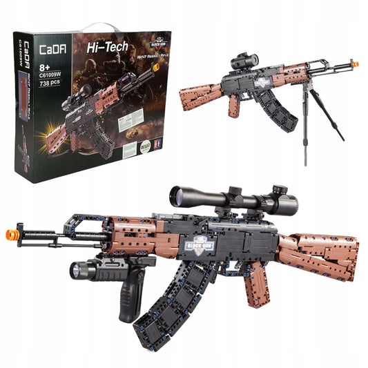 CADA Statybinių blokelių rinkinys Šautuvas AK-47 KALASHNIKOV 738 EL. Didelis