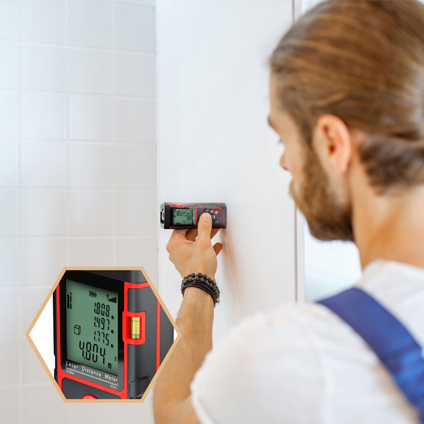 Lazerinis atstumo matuoklis skaitmeninis kampainis (inclinometras) matuoklis, gulsčiukas, atmintis 40m