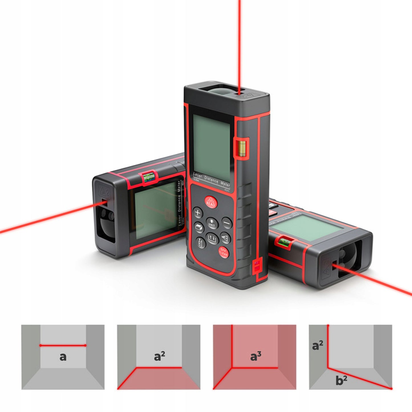 Lazerinis atstumo matuoklis skaitmeninis kampainis (inclinometras) matuoklis, gulsčiukas, atmintis 40m