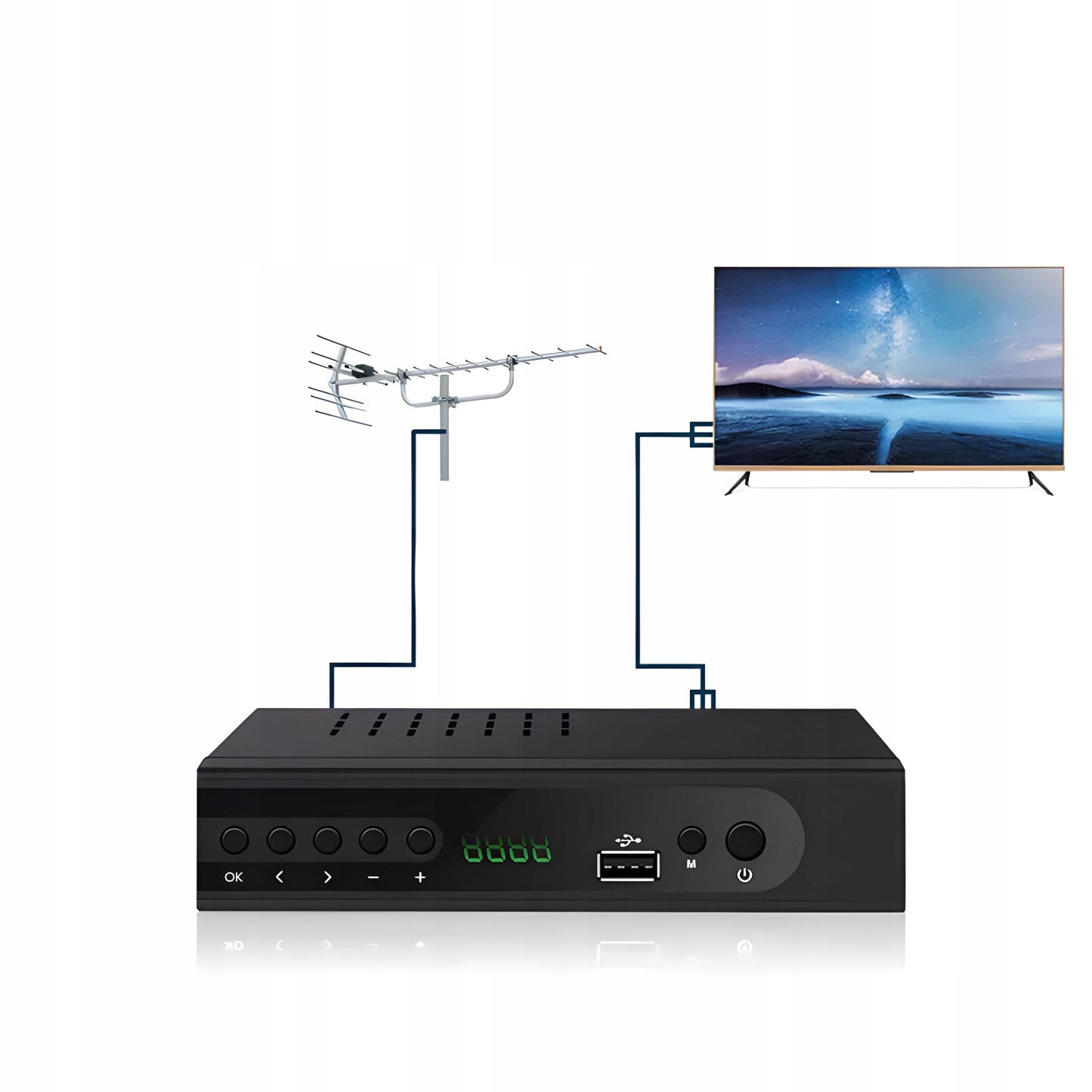 Antžeminės televizijos imtuvas-derintuvas Full HD DVB-T2 HEVC H.265 Universalus