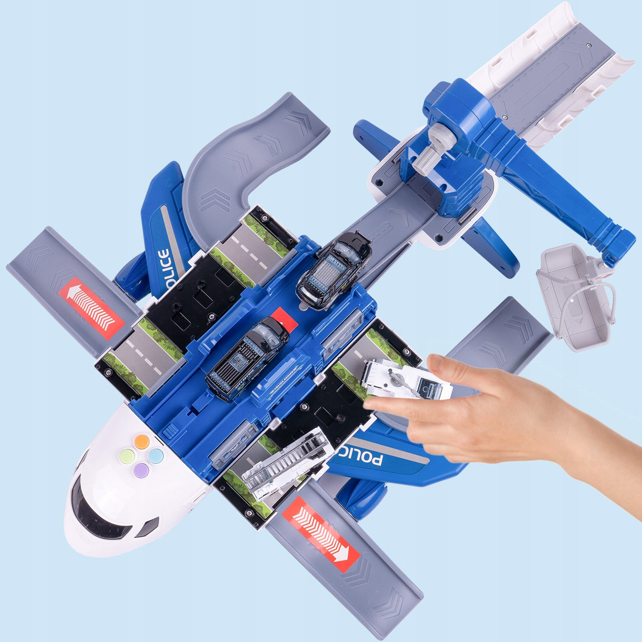 DIDELIS POLICIJOS LĖKTUVAS IŠSKLEIDŽIAMAS INTERAKTYVUS NAUDOJANTIS BATERIJOMIS STOVĖJIMO AIKŠTELĖ TRANSPORTAS