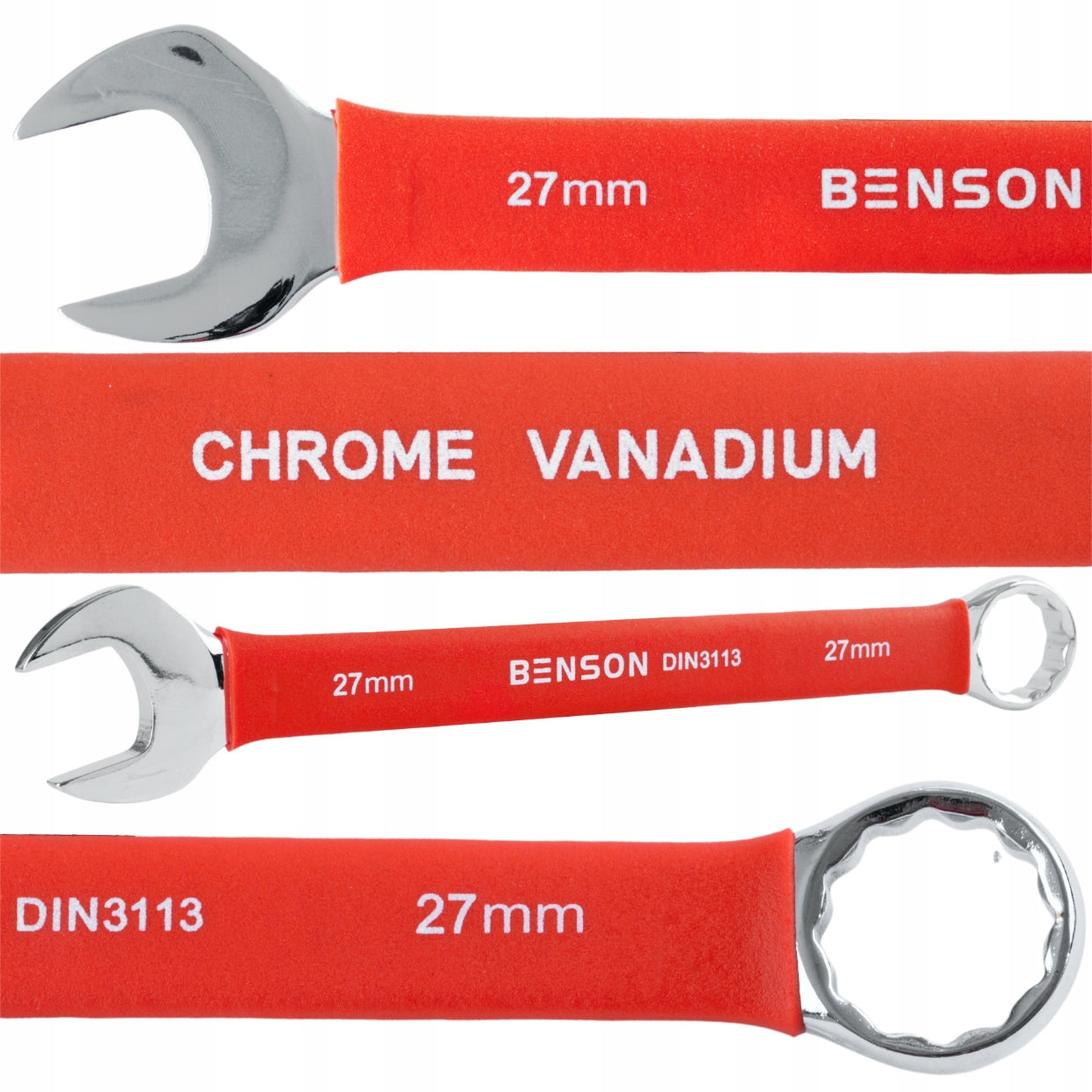 Didelis plokščių raktų komplektas su guminėmis rankenomis 6-36mm, 25 vnt., kilimėlis BENSON BY BLACK