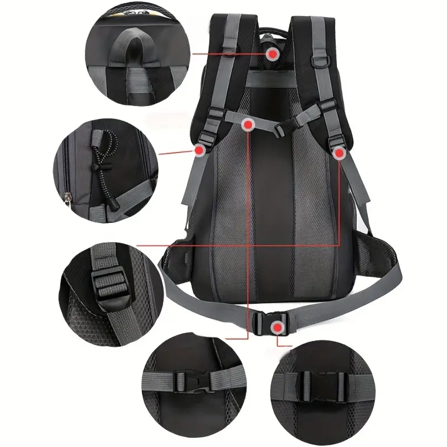 Didelės talpos kelioninė kuprinė, žygiams, alpinizmui, 60L