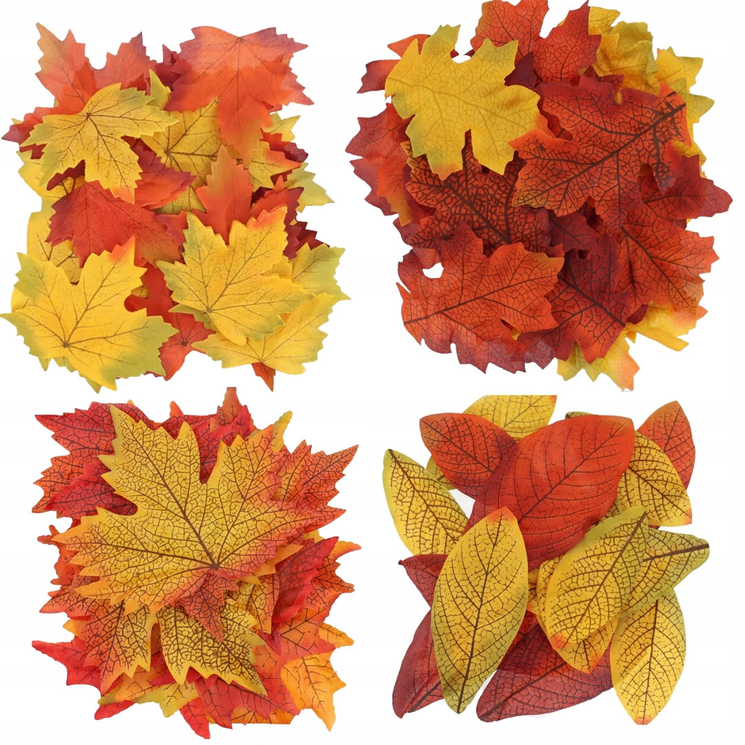 Dirbtiniai rudeniniai lapai, lapų dekoracijos, įvairūs, 96 vnt.