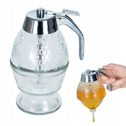 Stiklinis medaus ir sirupo dozatorius, dozavimo indelis 250 ml