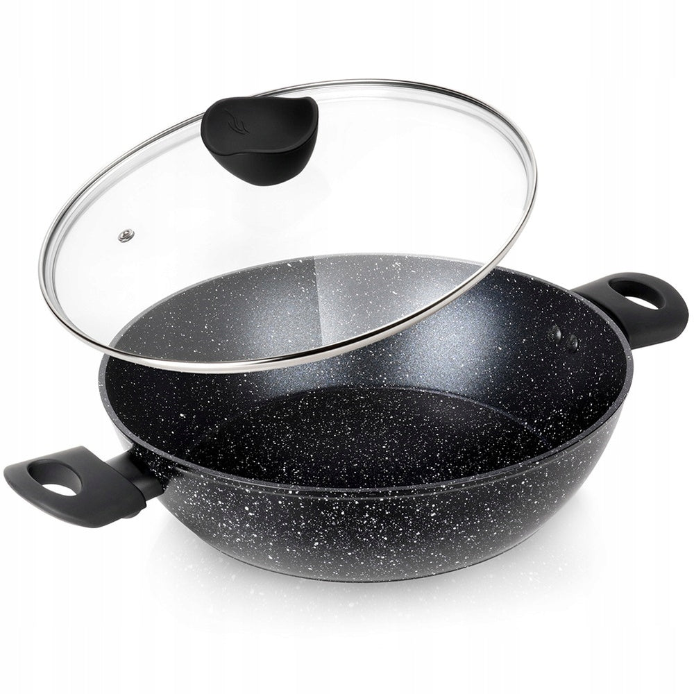 Didelė keptuvė su dangčiu maisto kepimui ir troškinimui, gilus puodas/keptuvė 28 cm