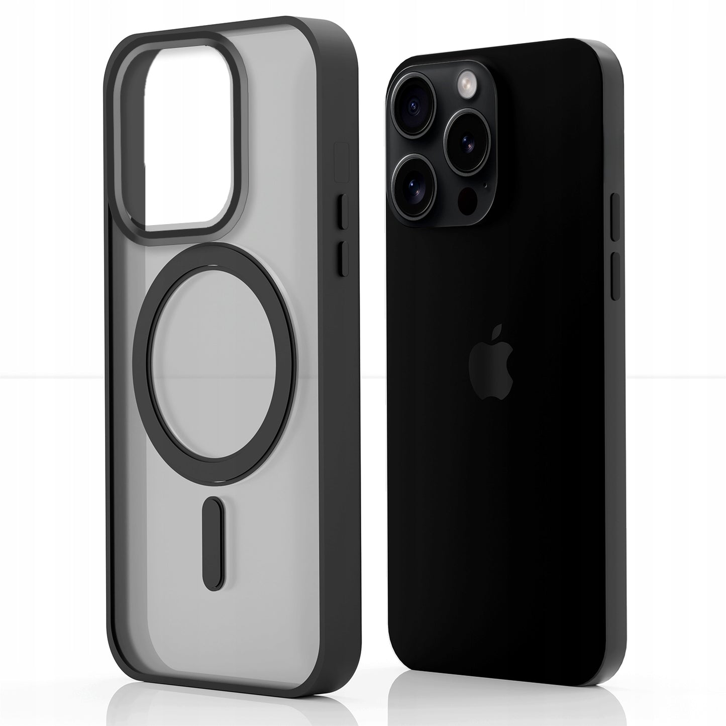 Dėklas „MagSafe“ Apple iPhone 15 Pro (Matinis Juodas, Sustiprintas) + Stiklas