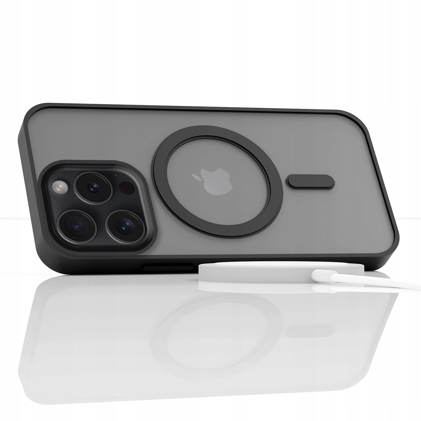 Dėklas „MagSafe“ Apple iPhone 15 Pro (Matinis Juodas, Sustiprintas) + Stiklas