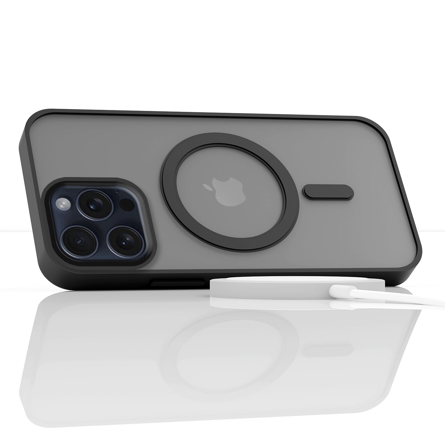 Dėklas Magsafe skirtas Apple iPhone 15 Pro Max (Matinis Juodas, Patvarus) +Apsauginis Stiklas