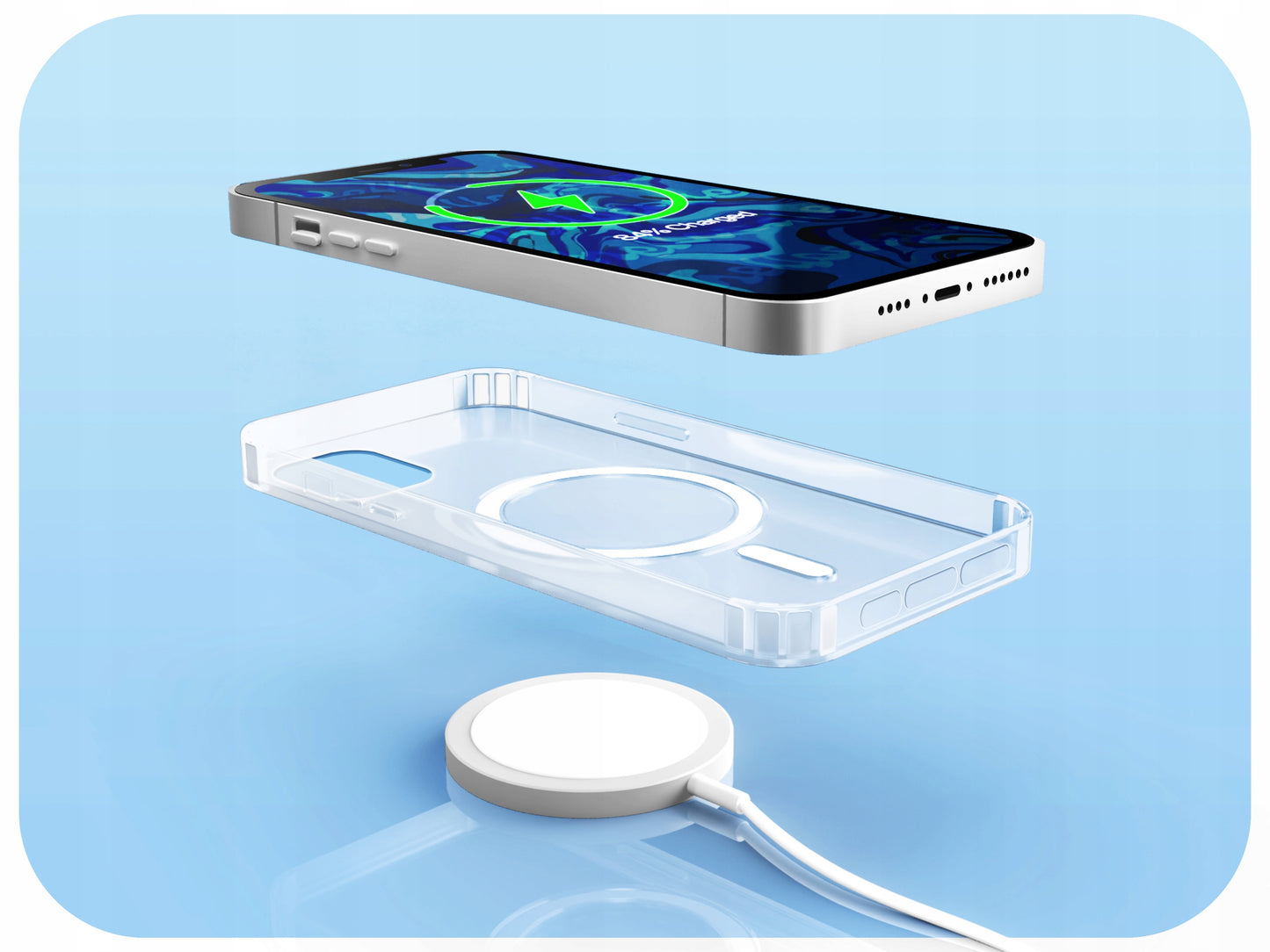 Magnetinis permatomas „Magsafe“ dėklas, skirtas iPhone 12 MINI, su 5D 9H stiklu