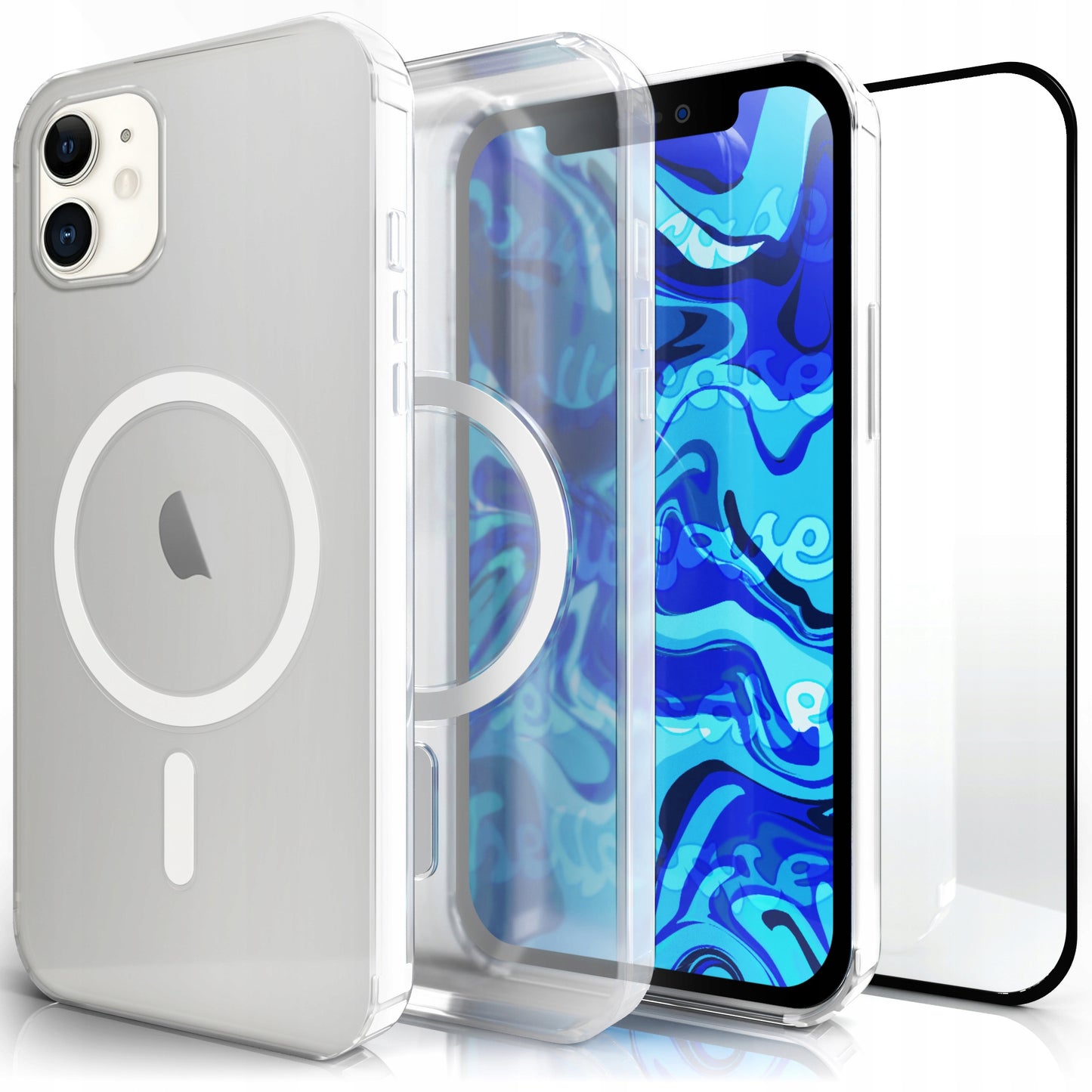 Dėklas iPhone 12 / 12 Pro (Magsafe, Skaidrus, Silikoninis) + Stiklas