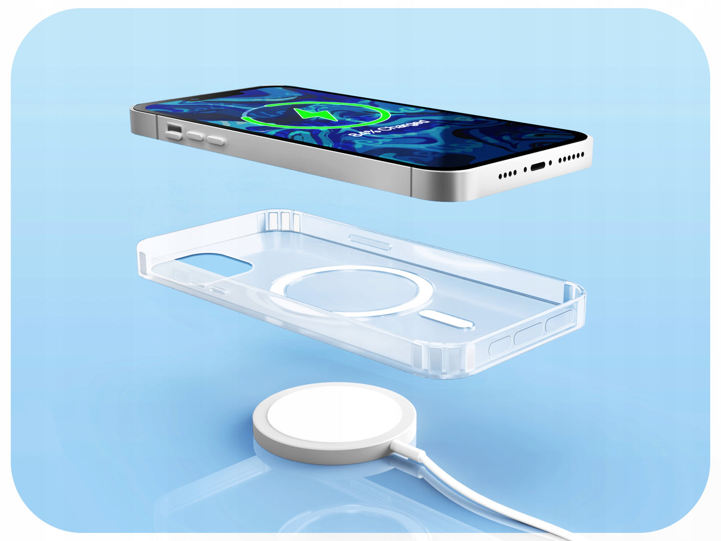 Skaidrus magnetinis armuotas dėklas iPhone 13 (MagSafe) + Stiklas