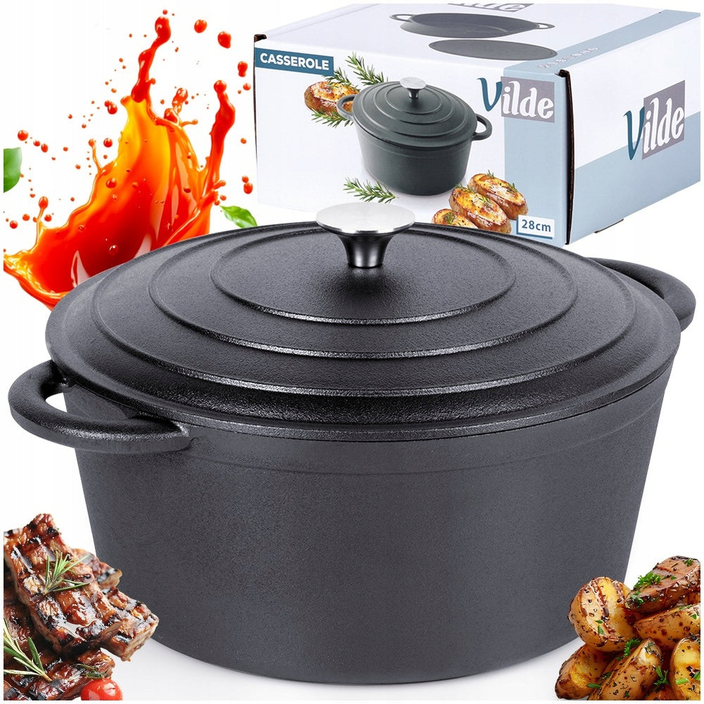 Ketaus puodas su dangčiu, troškintuvui gaminti maistą, kepti, troškinti 5,6L