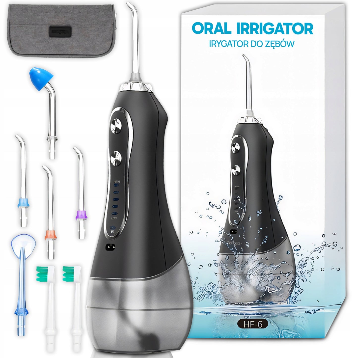 Belaidis dantų irigatorius, stomatologinis, 5 režimų, 8 antgalių, 300ml + dėklas