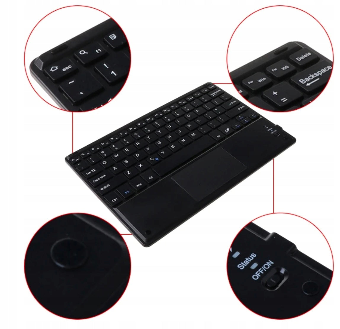 Belaidė Bluetooth klaviatūra su Touchpad, skirta SAMSUNG APPLE LENOVO XIAOMI