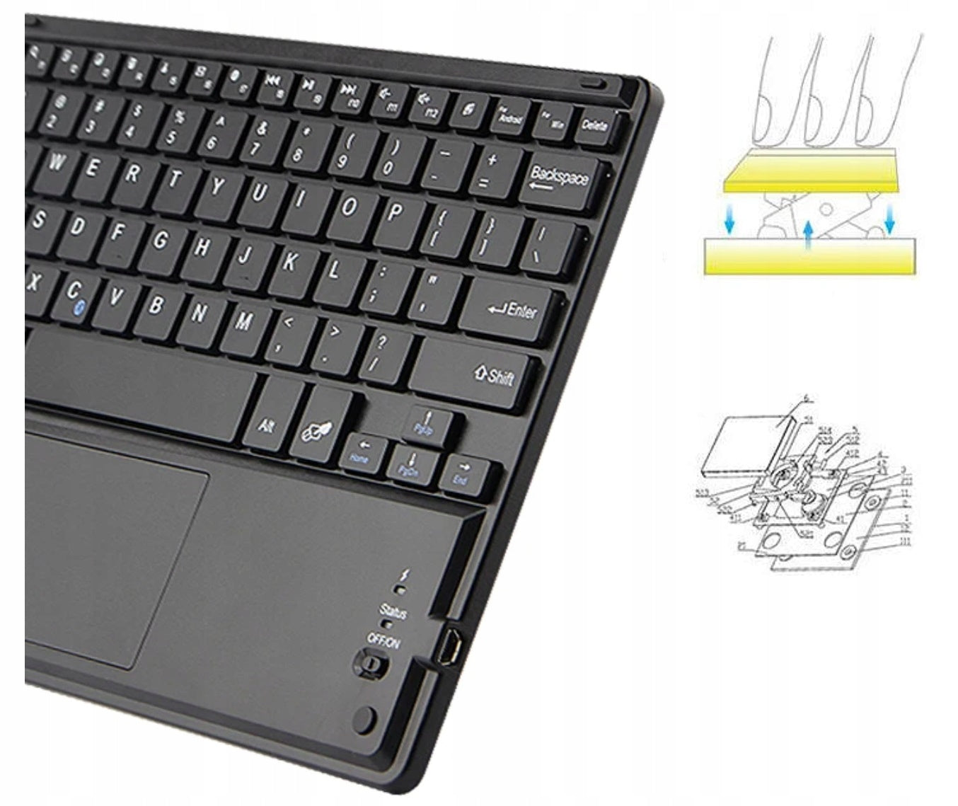 Belaidė Bluetooth klaviatūra su Touchpad, skirta SAMSUNG APPLE LENOVO XIAOMI