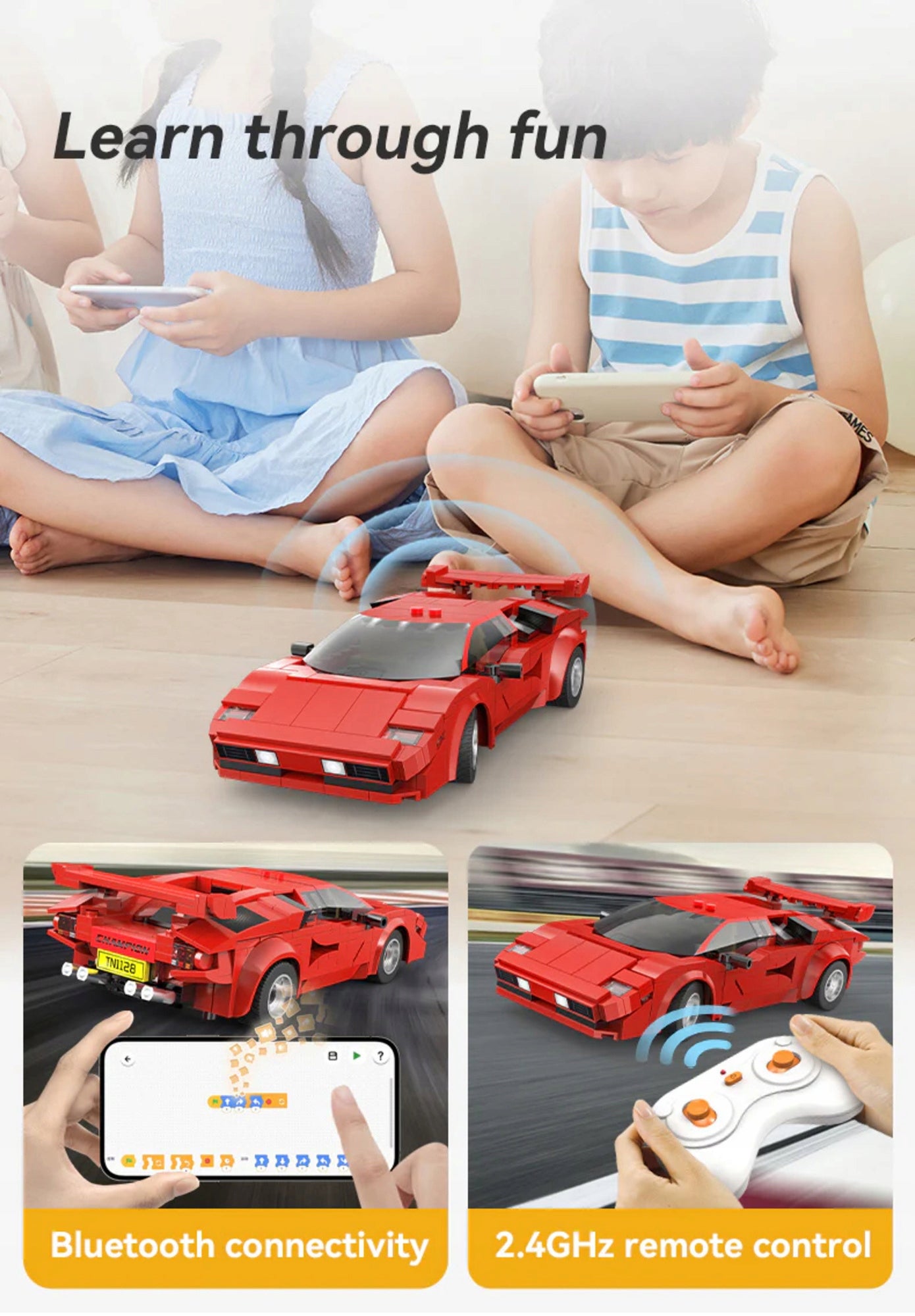 Konstrukciniai blokeliai CADA Sportinis automobilis RC valdomas 1:20 RED SHADOW 328 dal. DUAL MODE