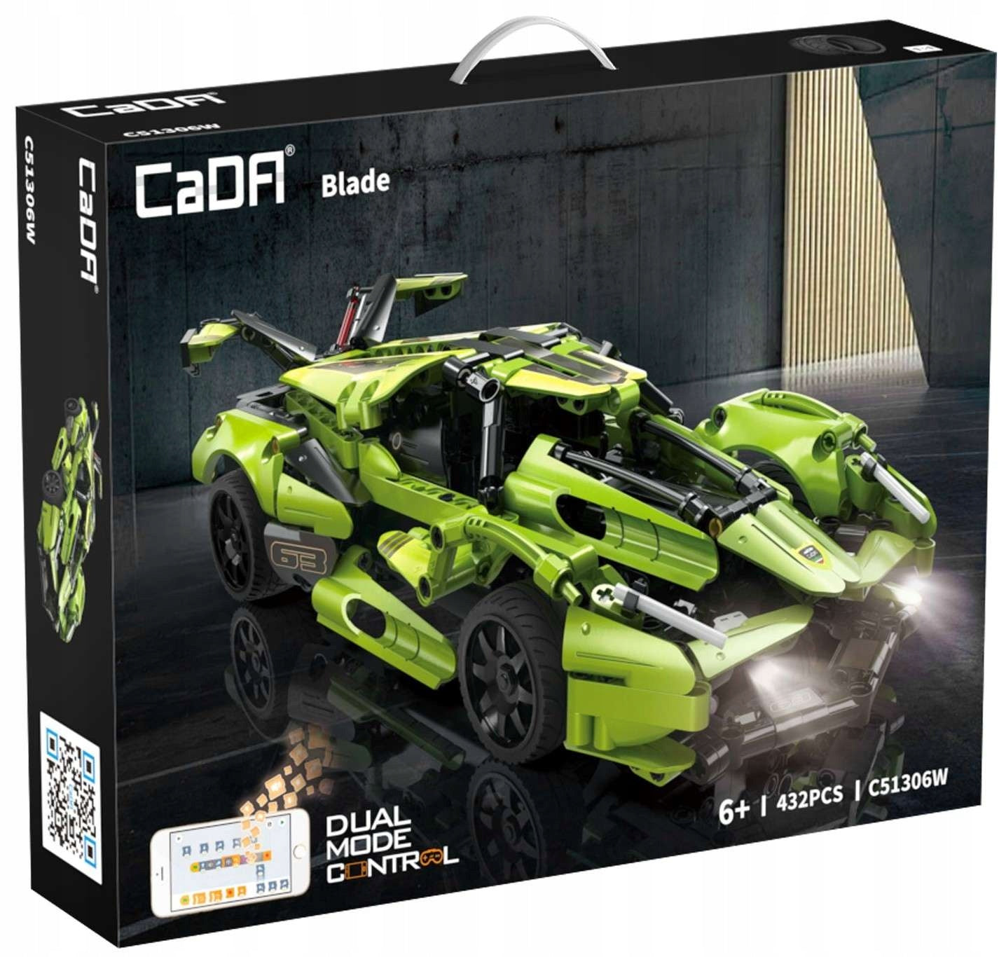 CADA statybiniai blokeliai, automobilis su nuotoliniu valdymu, BALDE, 432 elementai, RC dviejų režimų + LED