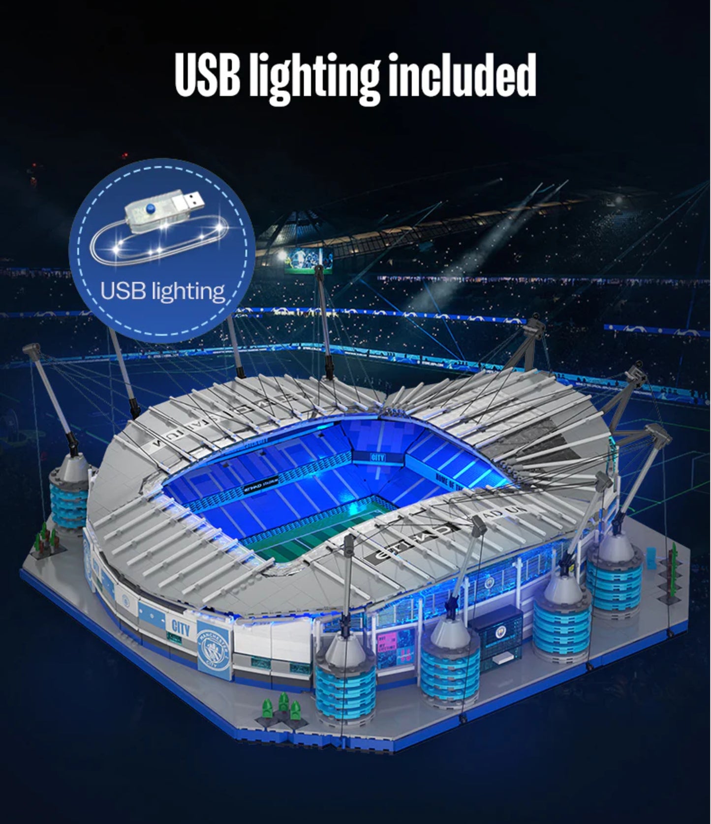 Konstruktorius CADA ETIHAD STADIUM MANCHESTER CITY 4473 EL. C66022W DIDELIS + LED