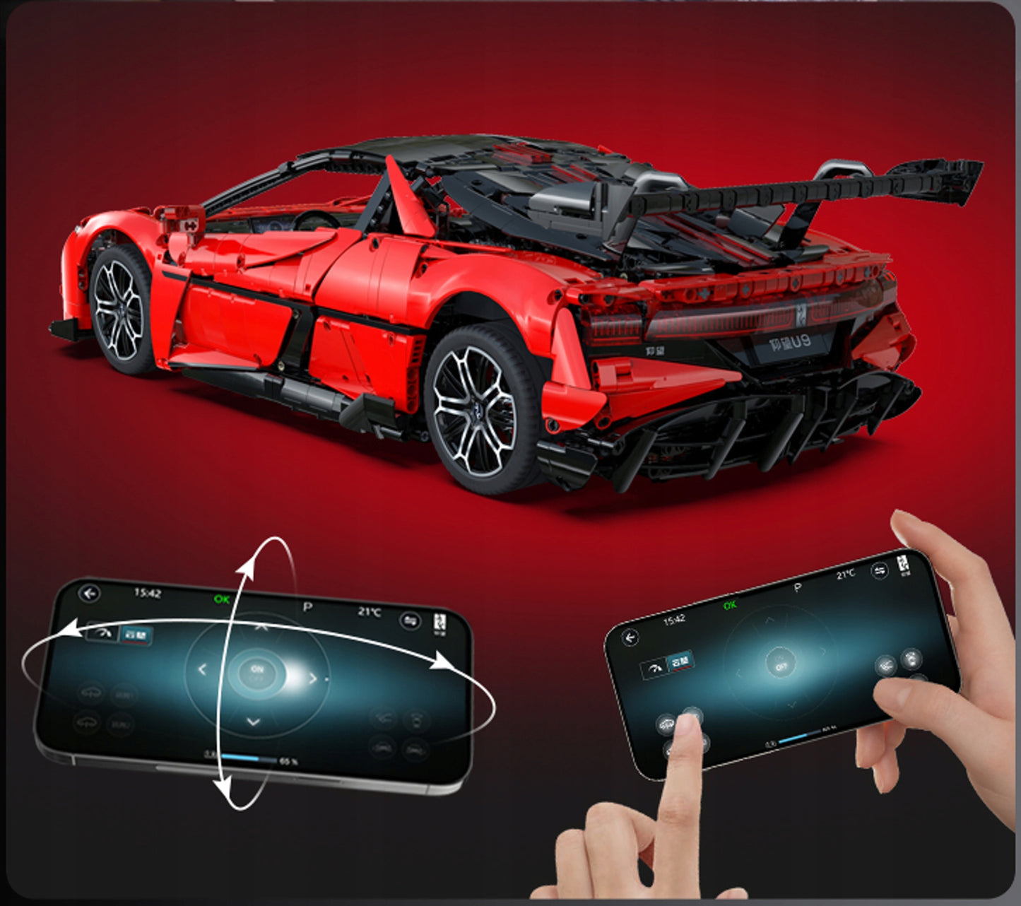 Konstrukcinės detalės CaDA YANGWANG U9 BYD 1:8 Nuotoliniu būdu valdomas rinkinys 3671 elementų Šokantis