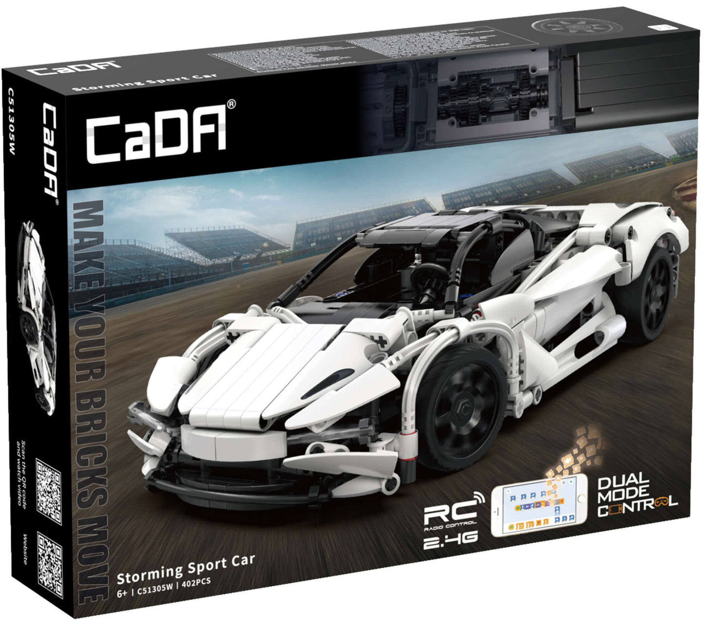 CADA konstruktorius NUOTOLINIU BŪDU VALDOMAS SPORTINIS AUTOMOBILIS SUPER STORM 30CM 402 dalys DUAL