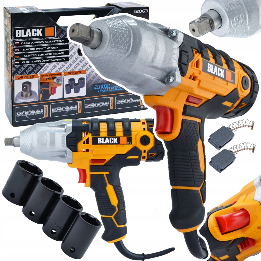 Elektrinis smūginis raktas ratams 2200W 800Nm 1/2" Galingas su galvučių rinkiniu