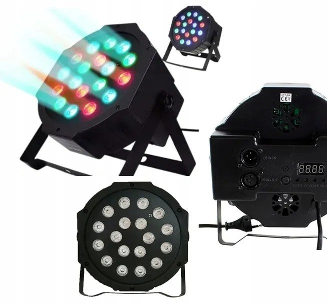 SPALVŲ KOLOROFONAS LEMPA 18LED STROBOSKOPO REFLĖKTORIUS DISKOTEKINIS VAKARĖLIUI DMX REŽIMAI