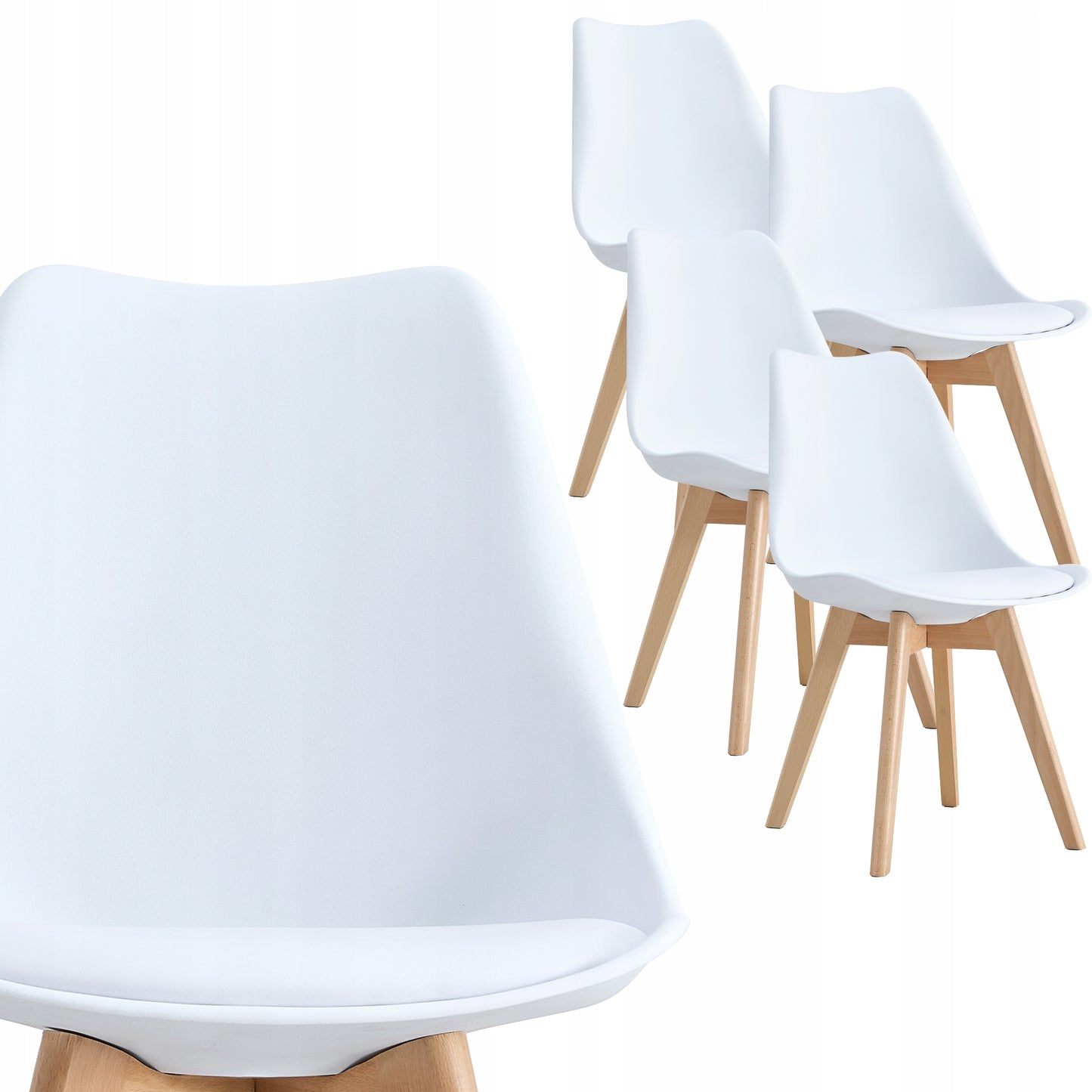 SKANDINAVIŠKA KĖDĖ SU PAGALVE BALTA EKOLOGIŠKA ODA MEDINĖS KOJELĖS 4 VNT.