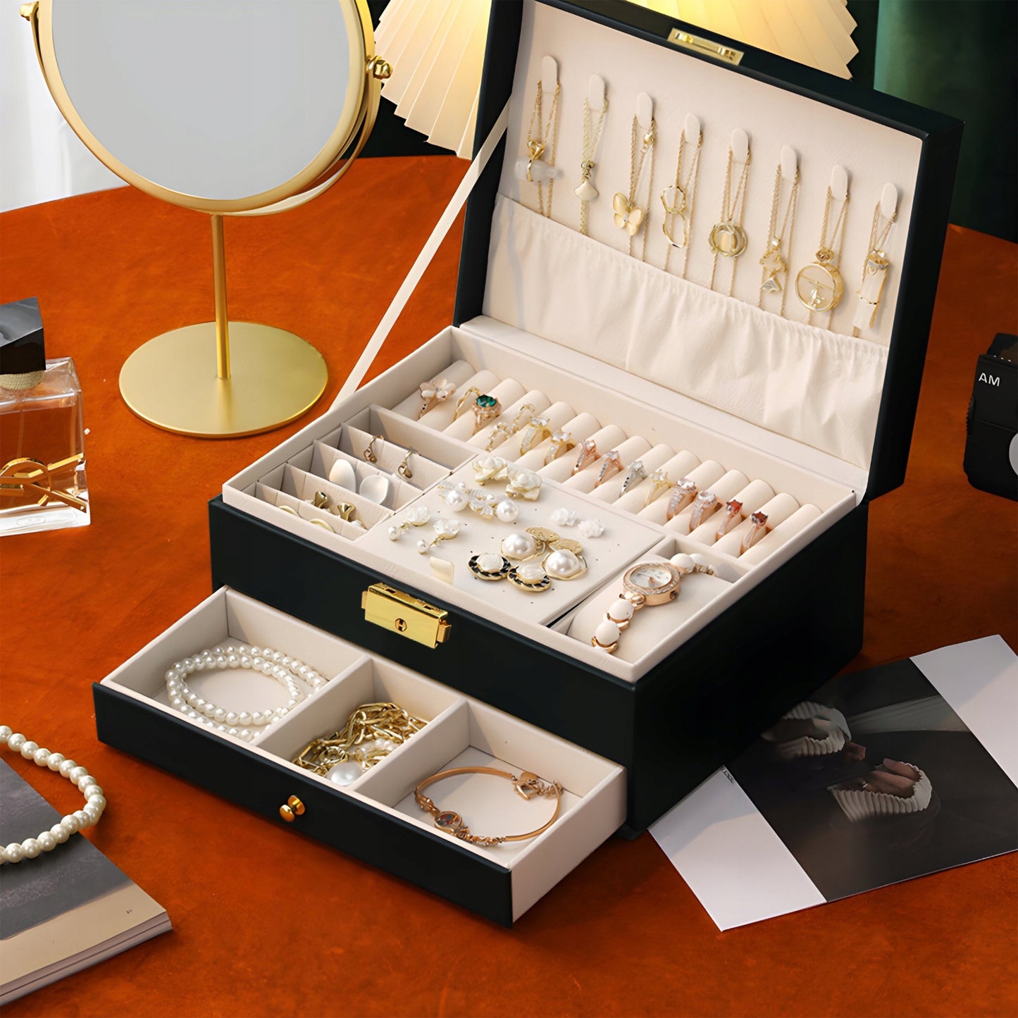 Dėžutė, skrynelė, lagaminėlis – papuošalų ir laikrodžių organizatorius XXL, su rakteliu