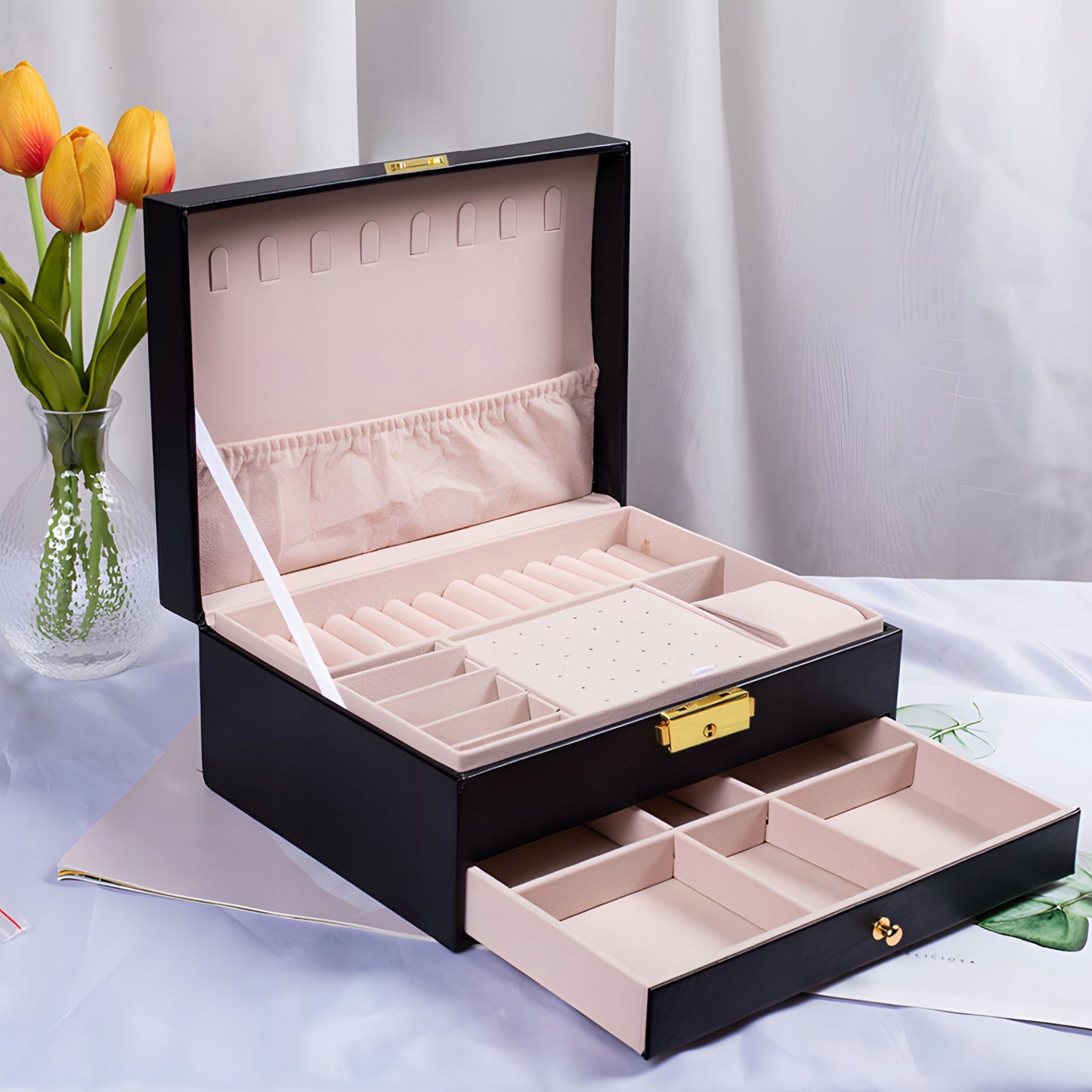 Dėžutė, skrynelė, lagaminėlis – papuošalų ir laikrodžių organizatorius XXL, su rakteliu