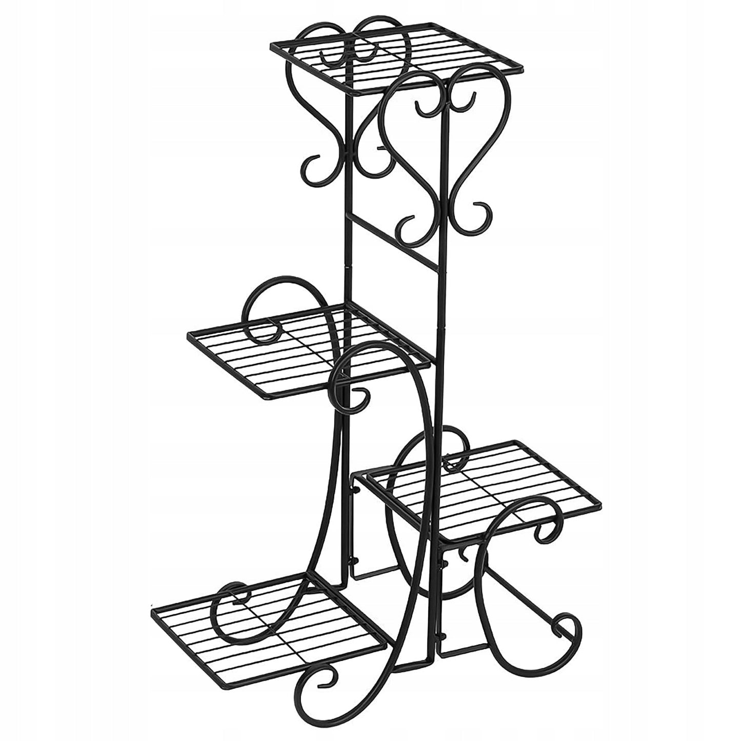 Juodas metalinis gėlių stovas su 4 lentynomis, vazonams ir augalams, lofto stiliaus