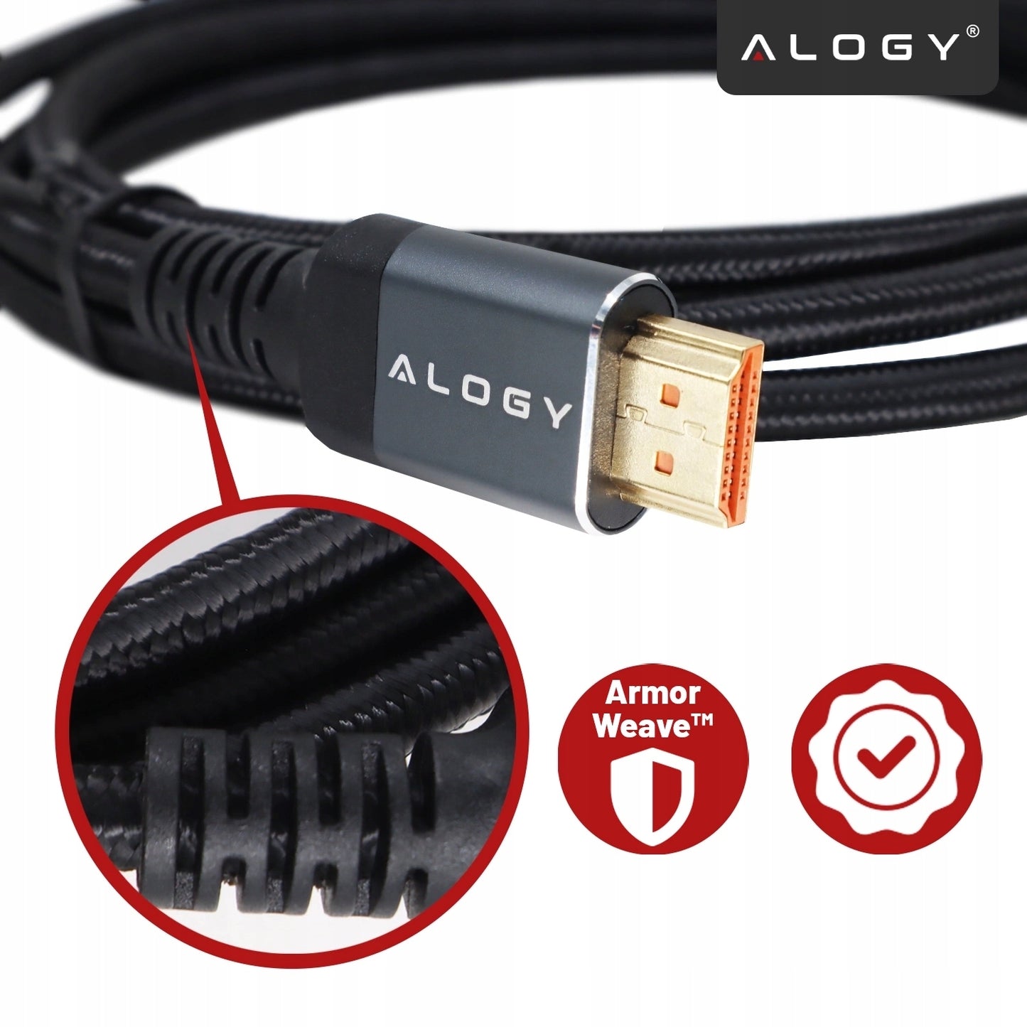 Tvirtas storas HDMI laidas - HDMI 2.1 8K 4K eARC ALOGY PREMIUM 2m 200